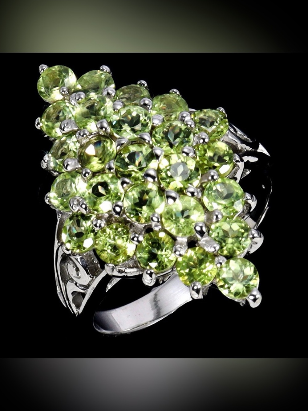 Stunning 3CT Natural Green Peridot Cluster 14K Gold over 925 Sterling Ring Sz 7 - Picture 6 of 14